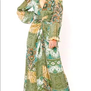 Paisley Twist Front Plunge Midaxi Dress boho